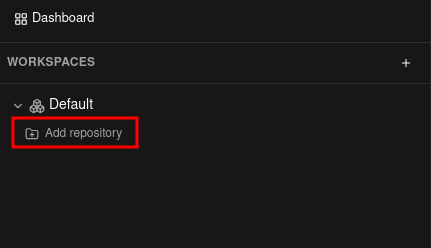 The Add repository button on the Default workspace row